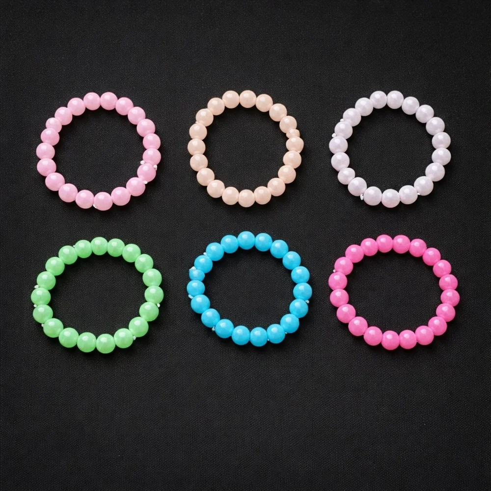 Set of 12 Stretch Glass Bead Bracelets Colorful Stack ~7–7.5” New